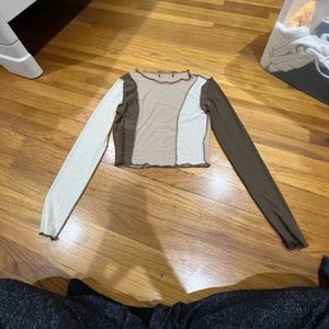 Sheer cream, dark brown, and light brown top
